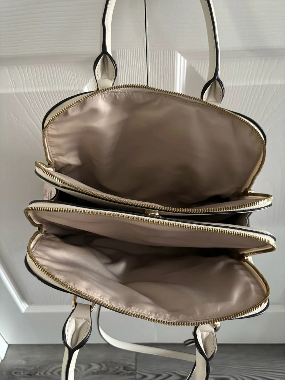 Floral Dome Satchel Handbag in Cream and Pink
